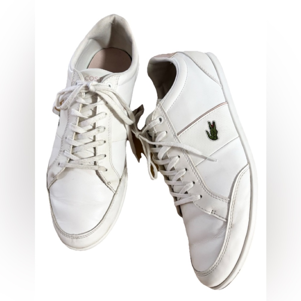 Lacoste White Leather Low-Top Sneakers with Green Croc Emblem